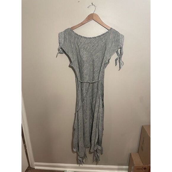 Mara Gibbucci Lagenlook Asymmetrical Linen Sleeveless Maxi Dress Tie Medium Gray - Picture 3 of 8